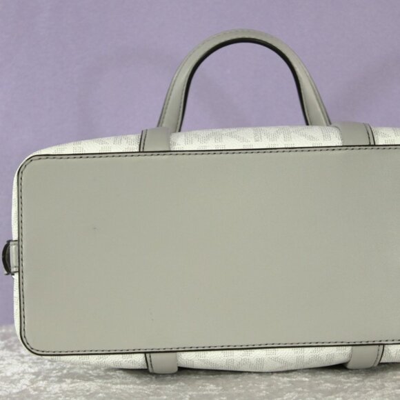 Michael Kors Small Satchel Crossbody White MK Logo Gray Trim NWOT - Picture 4 of 8